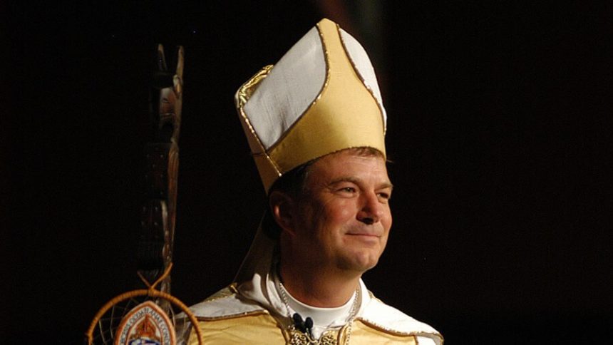 Bishop Greg Rickel wearing cope and mitre