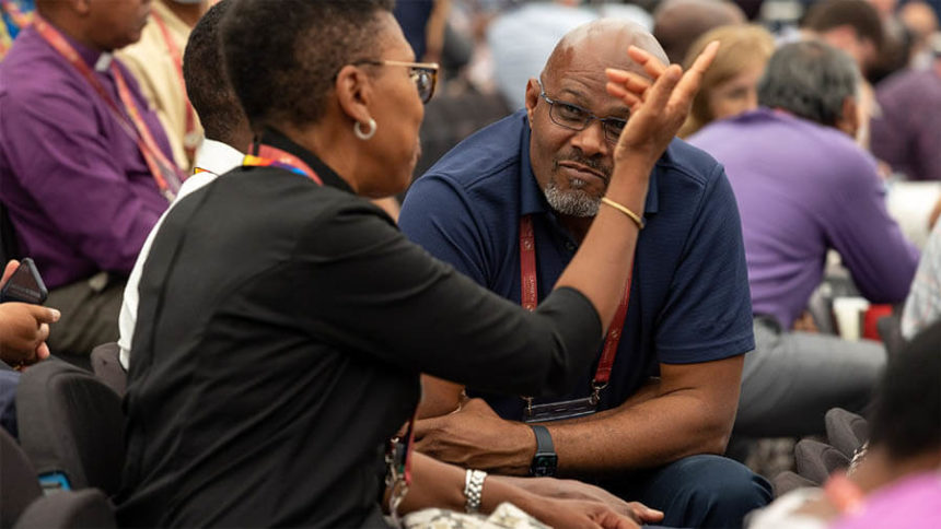 Bishops, their spouses and guests attend the Aug. 5 plenary session on discipleship. Photo: Neil Turner/For the Lambeth Conference.