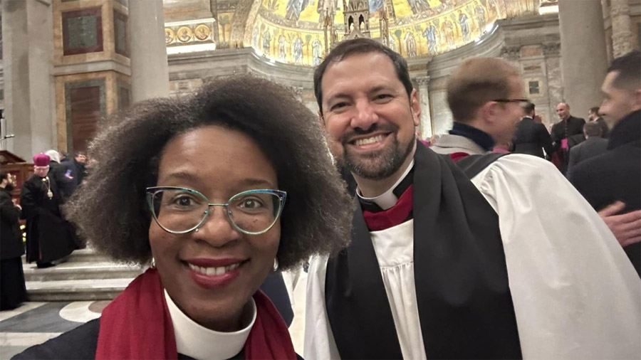 The Reverend Stephanie Spellers and the Reverend Austin Rios at the Papal Basilica of Saint Paul Outside the Walls in Rome on January 25, 2023. Photo-Stephanie Spellers