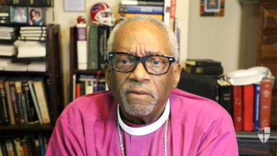 Presiding Bishop Michael Curry delivers a pastoral message at the end of LGBTQ+ Pride Month 2023