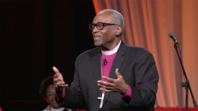 Presiding Bishop Michael Curry preaches July 9, 2023, at It’s All About Love in Baltimore Maryland.