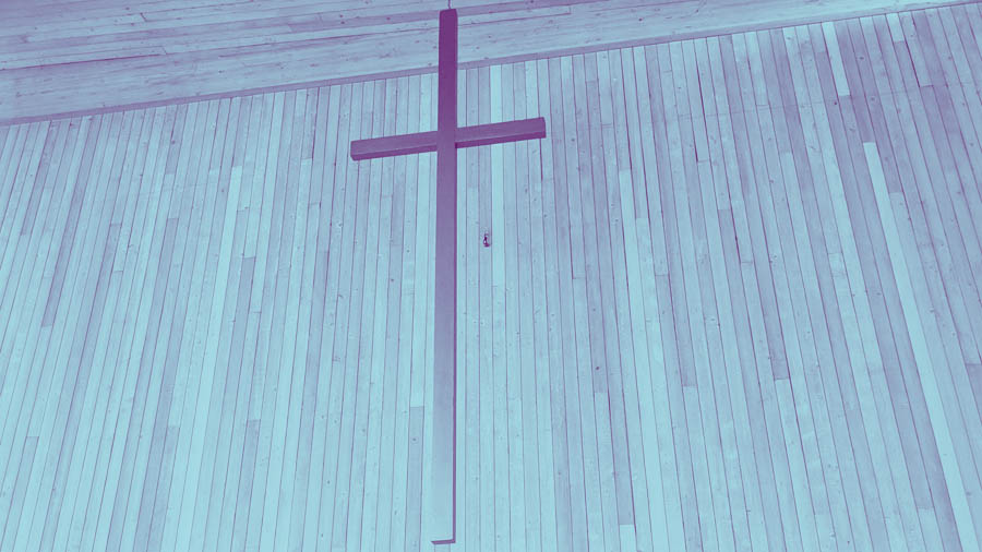 Sanctuary Cross at Redeemer in a duotone picture.