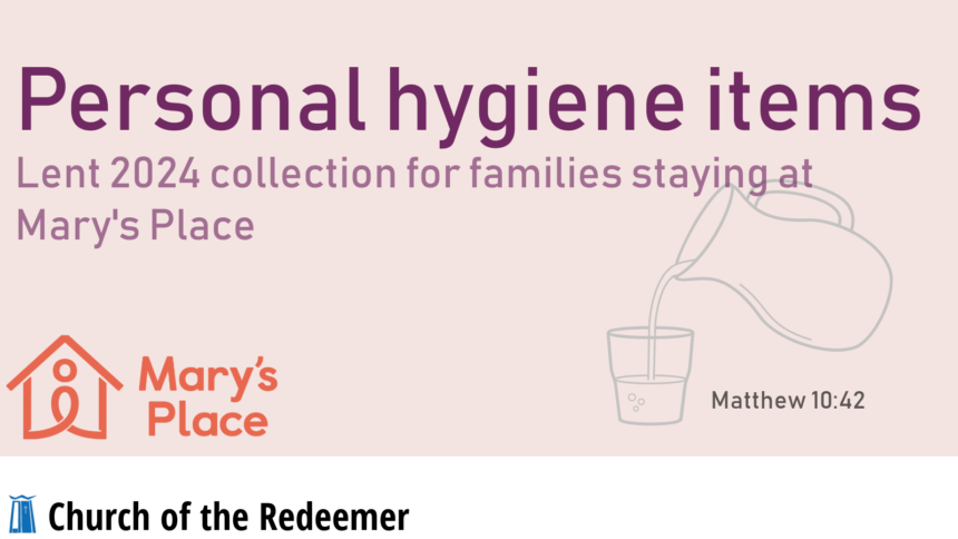 Personal hygiene items collection for Mary's Place.