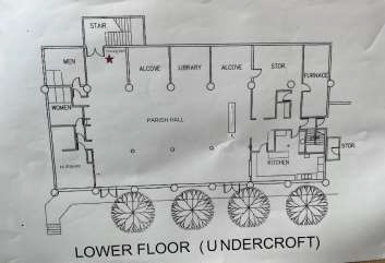 The floor plan of the lower floor of the building for Church of the Redeemer.