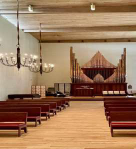 The organ located at the back of the nave at the Church of the Redeemer.