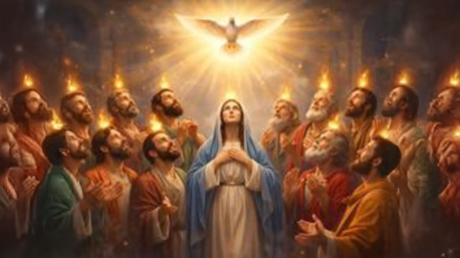 Mary and the Disciples receiving the Holy Spirit, AI enhanced